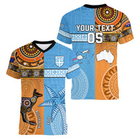 Custom Fiji Tapa And Australia Aboriginal Together Women V Neck T Shirt LT05 - Polynesian Pride