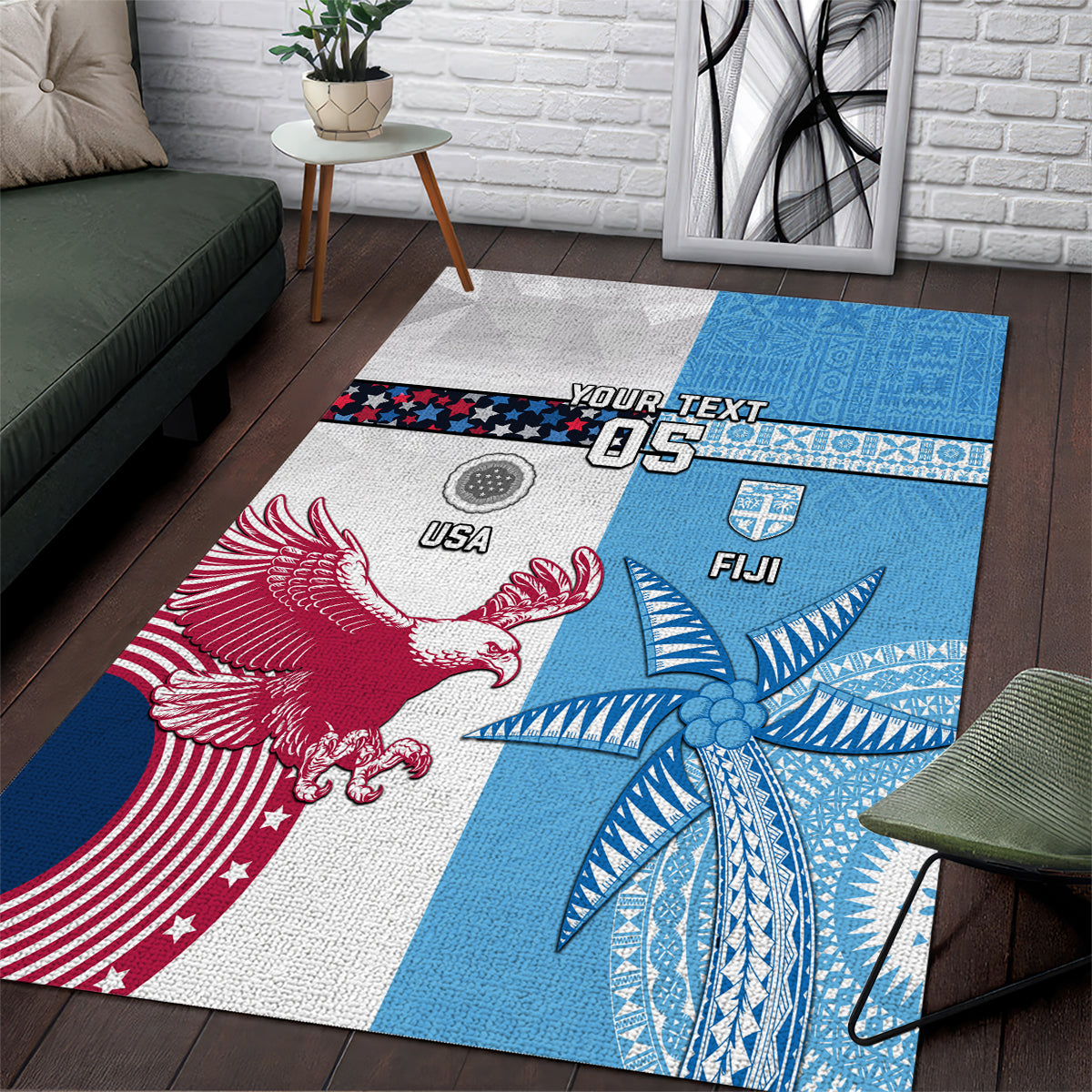 Custom Fiji And USA Palm Tree With Eagle Area Rug LT05 Blue - Polynesian Pride