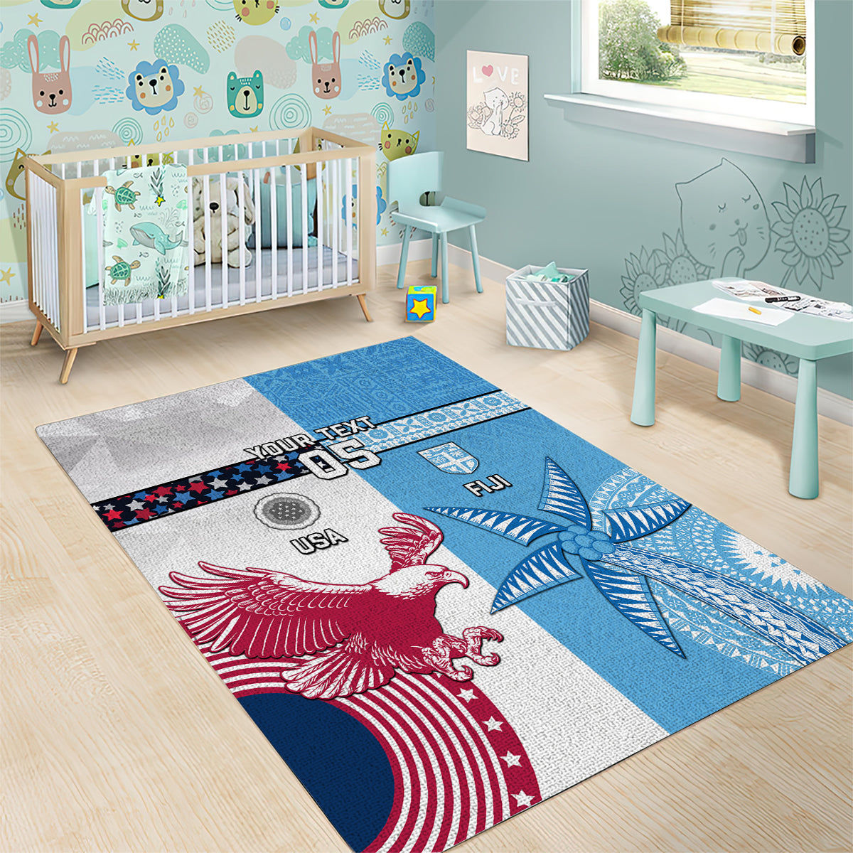 Custom Fiji And USA Palm Tree With Eagle Area Rug LT05 - Polynesian Pride