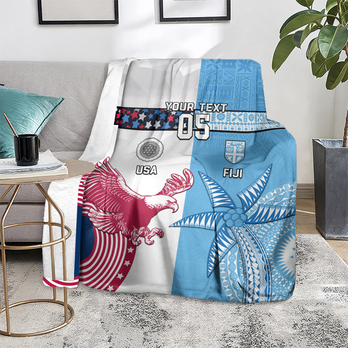 Custom Fiji And USA Palm Tree With Eagle Blanket LT05 - Polynesian Pride