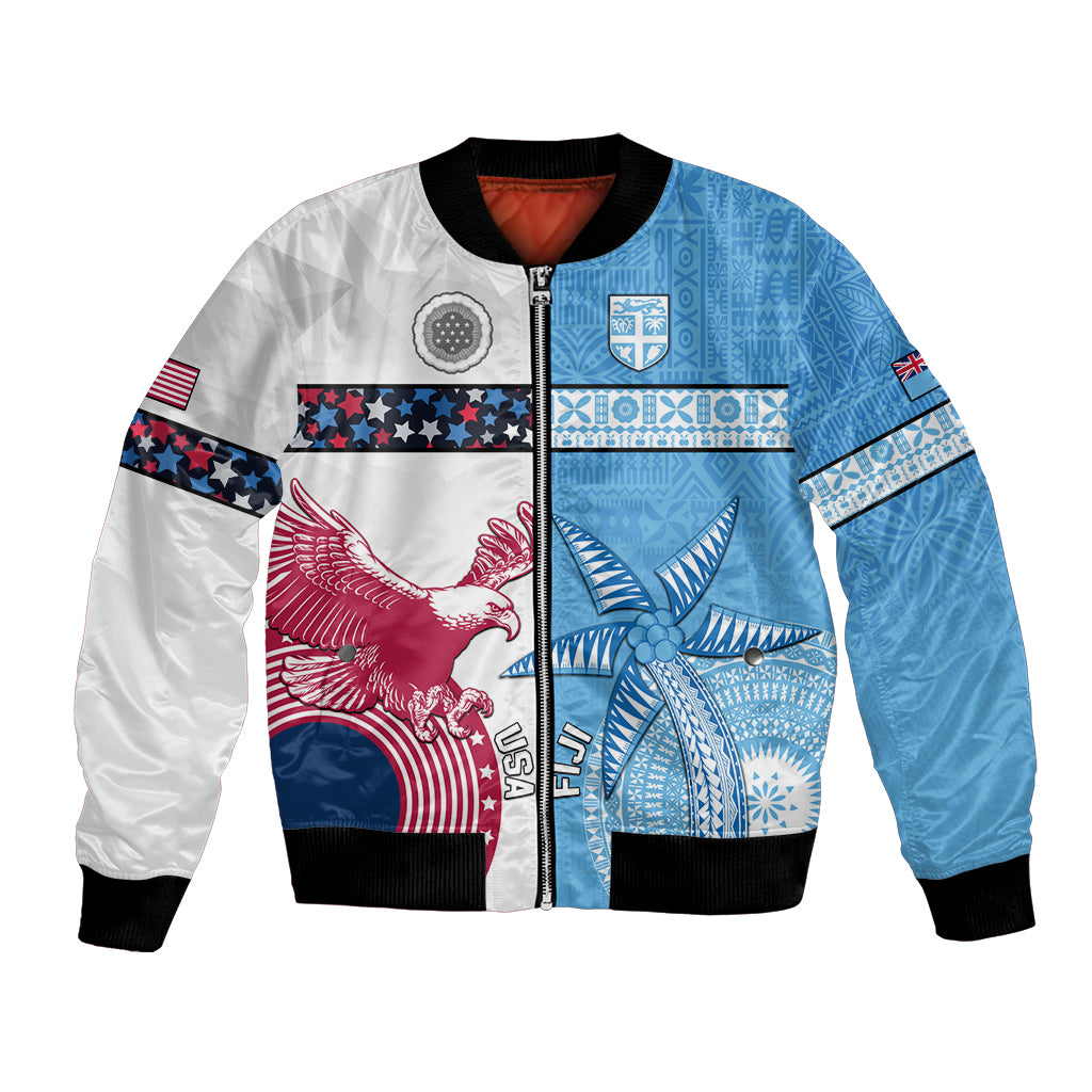 Custom Fiji And USA Palm Tree With Eagle Bomber Jacket LT05 Unisex Blue - Polynesian Pride