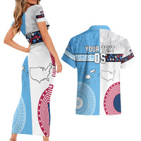 Custom Fiji And USA Palm Tree With Eagle Couples Matching Short Sleeve Bodycon Dress and Hawaiian Shirt LT05 - Polynesian Pride