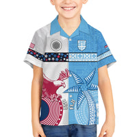Custom Fiji And USA Palm Tree With Eagle Family Matching Long Sleeve Bodycon Dress and Hawaiian Shirt LT05 Son's Shirt Blue - Polynesian Pride