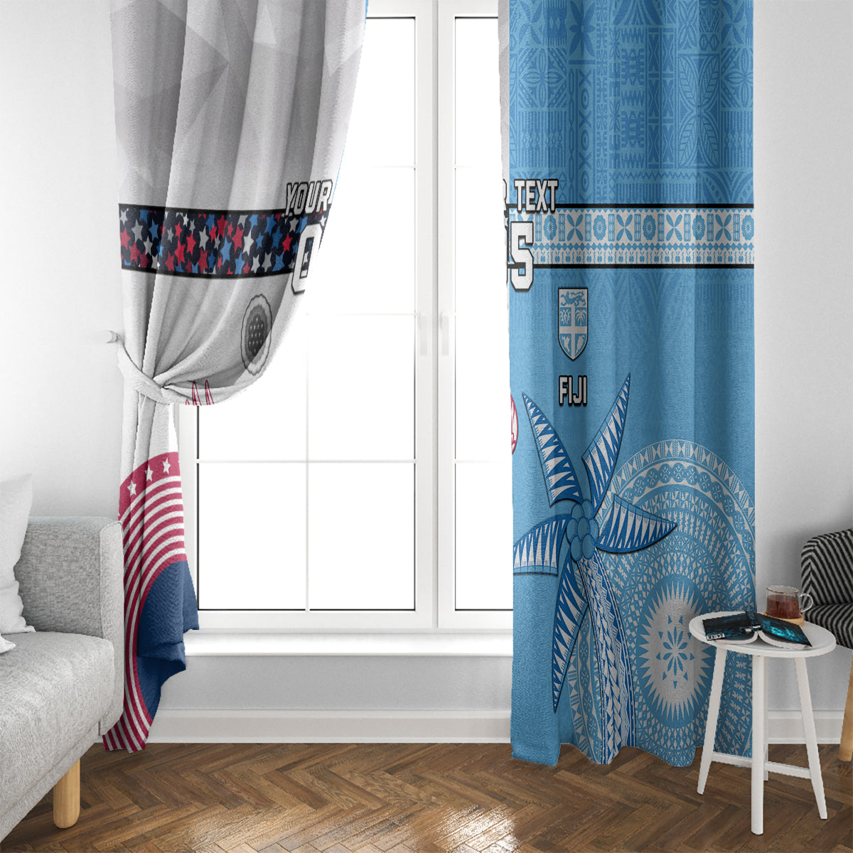 Custom Fiji And USA Palm Tree With Eagle Window Curtain LT05 - Polynesian Pride