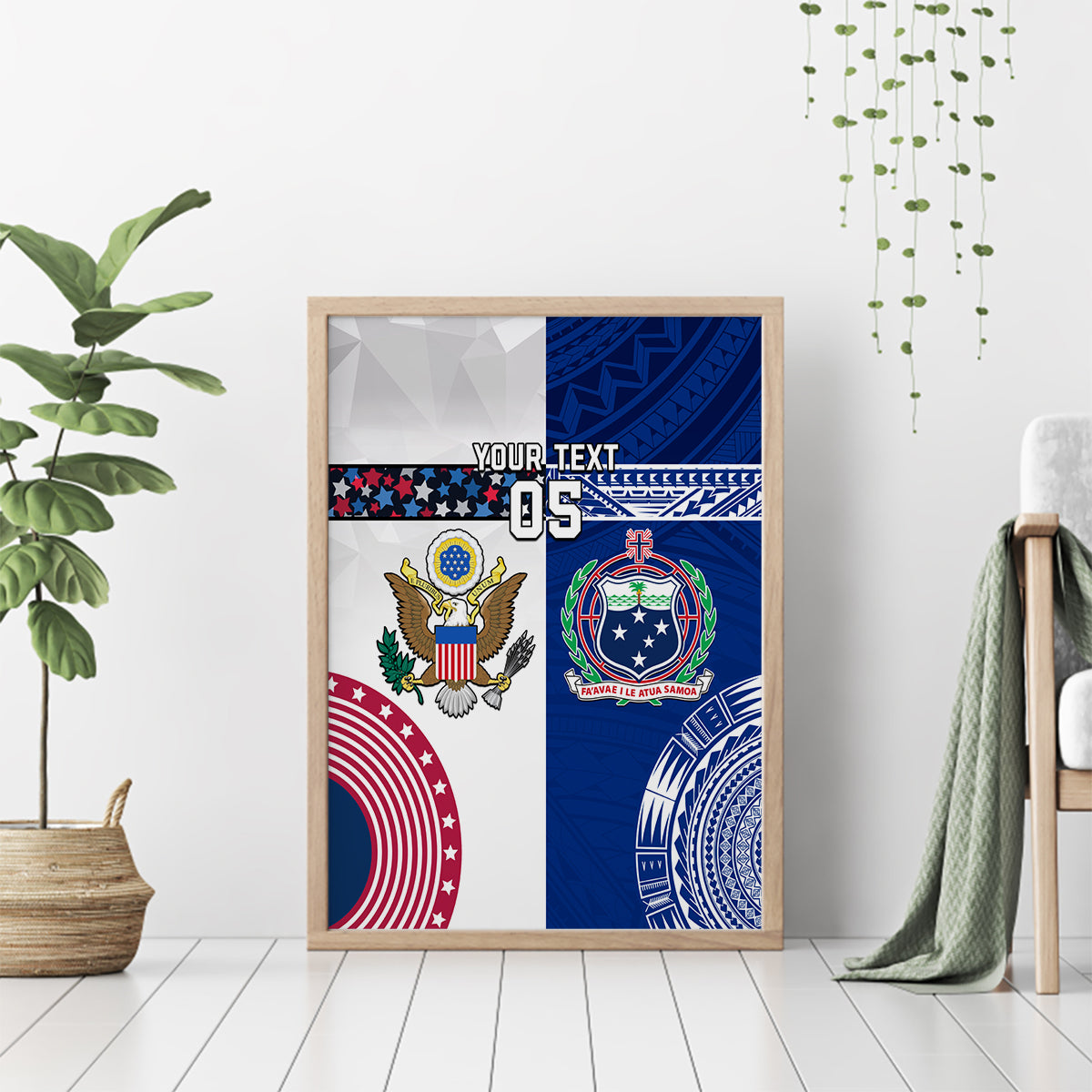 Custom Samoa And USA Together Canvas Wall Art LT05 - Polynesian Pride