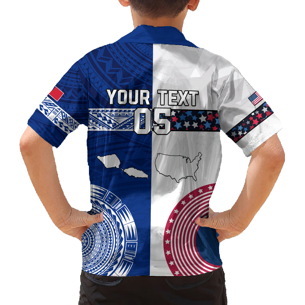 Custom Samoa And USA Together Family Matching Off Shoulder Long Sleeve Dress and Hawaiian Shirt LT05 - Polynesian Pride