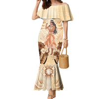 Tonga Women's Day Family Matching Mermaid Dress and Hawaiian Shirt With Polynesian Pattern LT05 Mom's Dress Beige - Polynesian Pride