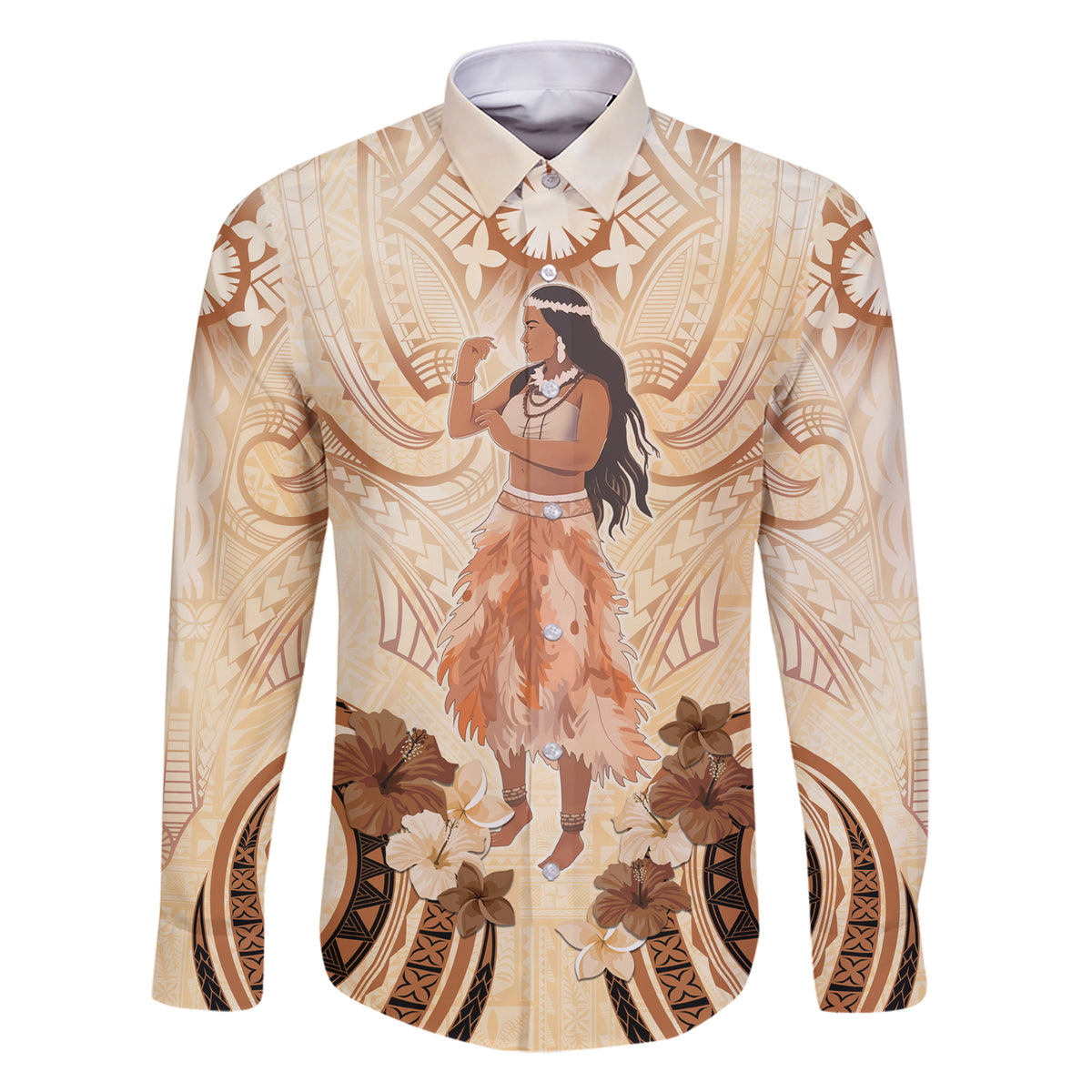 Tonga Women's Day Family Matching Short Sleeve Bodycon Dress and Hawaiian Shirt With Polynesian Pattern LT05 Dad's Shirt - Long Sleeve Beige - Polynesian Pride