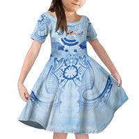 Cook Islands Women's Day Family Matching Long Sleeve Bodycon Dress and Hawaiian Shirt With Polynesian Pattern LT05 Daughter's Dress Blue - Polynesian Pride