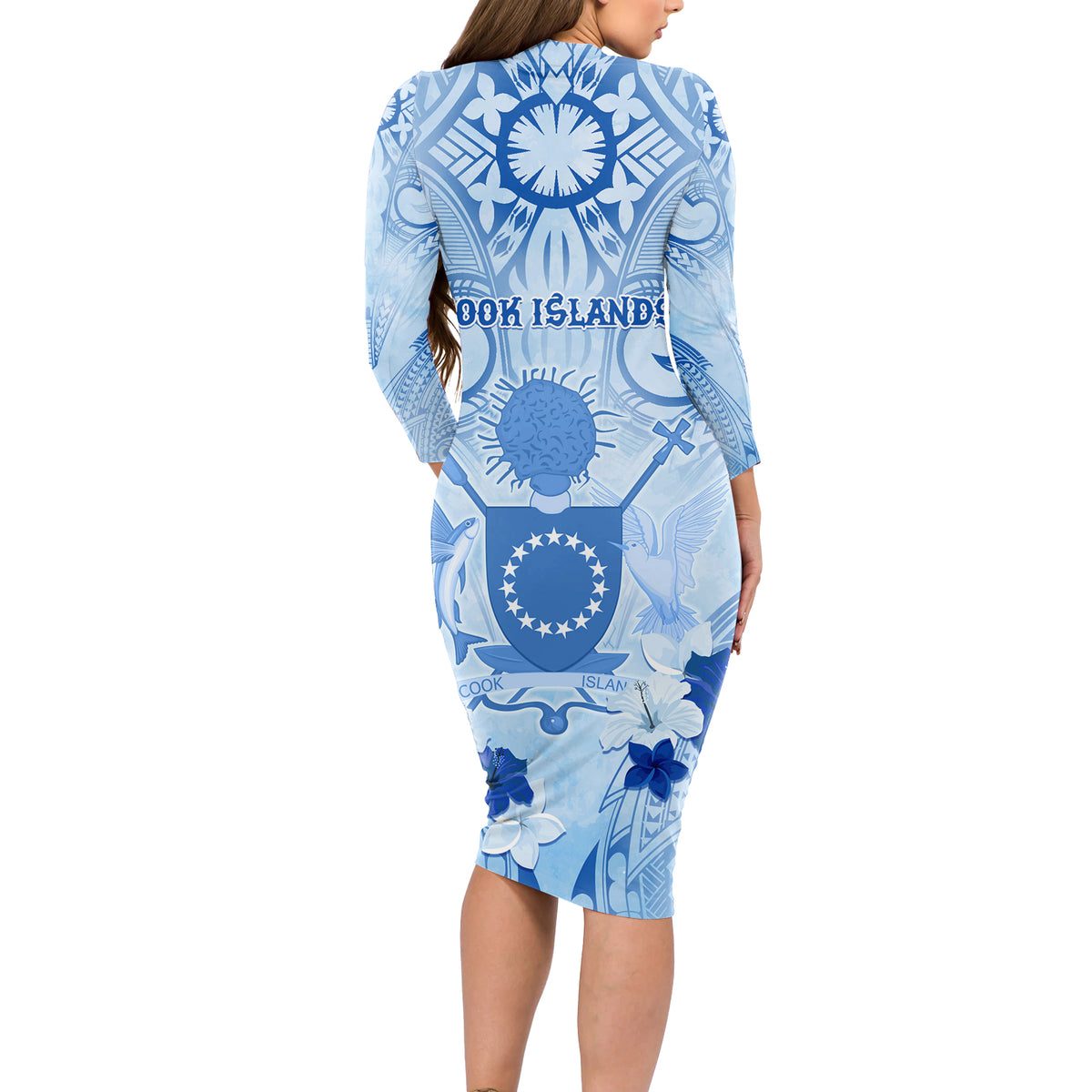 Cook Islands Women's Day Long Sleeve Bodycon Dress With Polynesian Pattern LT05 - Polynesian Pride