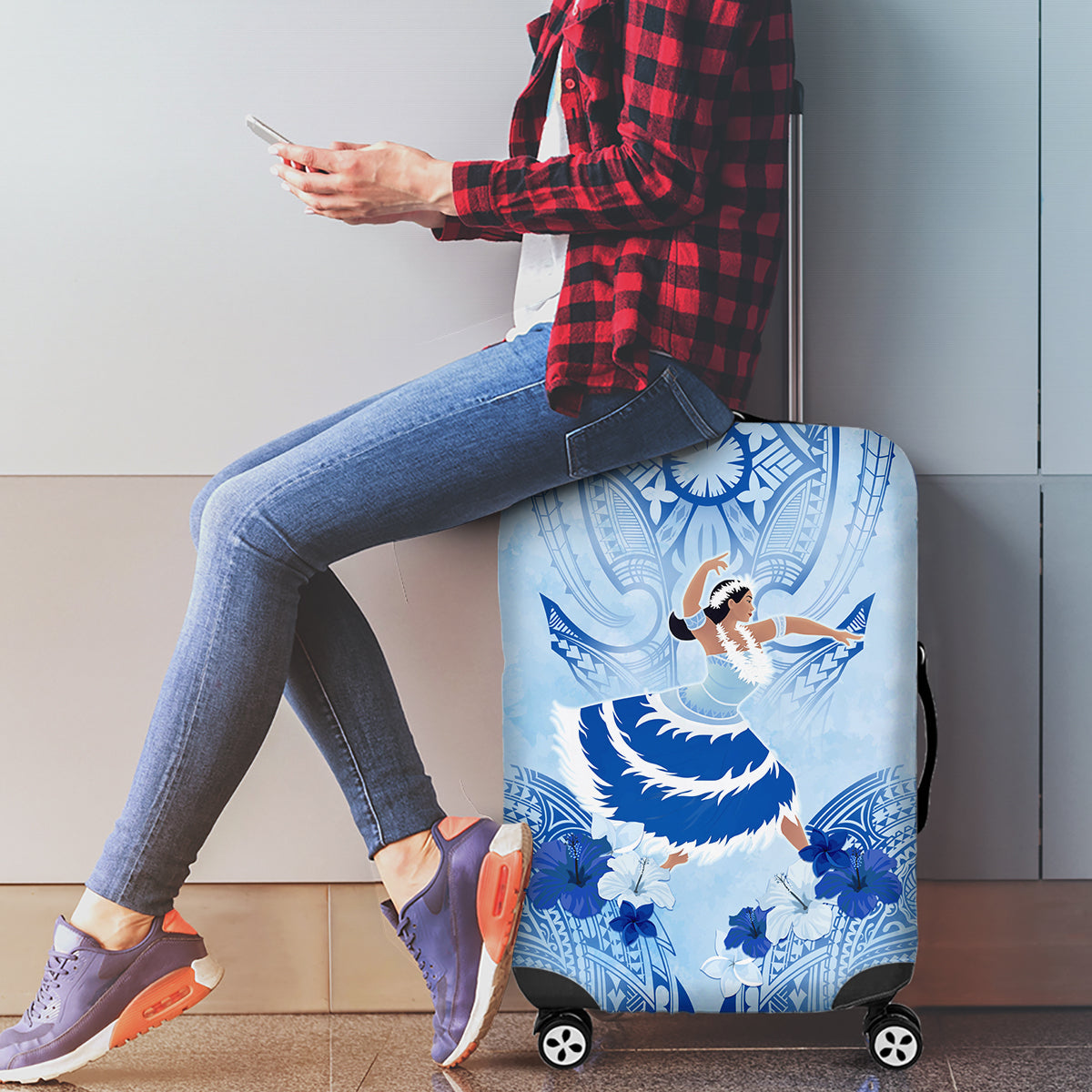 Cook Islands Women's Day Luggage Cover With Polynesian Pattern