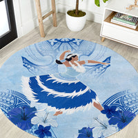 Cook Islands Women's Day Round Carpet With Polynesian Pattern LT05 Blue - Polynesian Pride