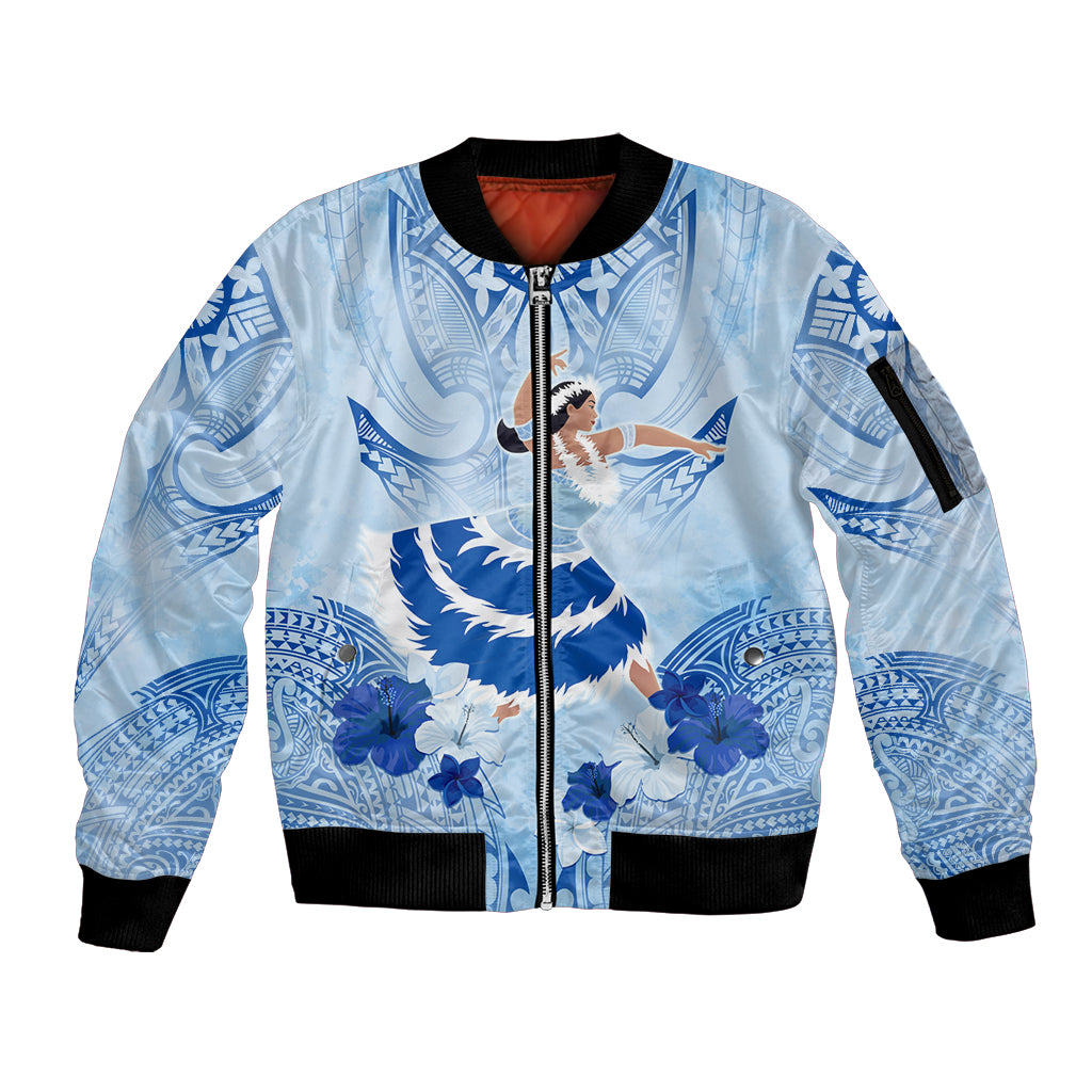 Cook Islands Women's Day Sleeve Zip Bomber Jacket With Polynesian Pattern LT05 Unisex Blue - Polynesian Pride