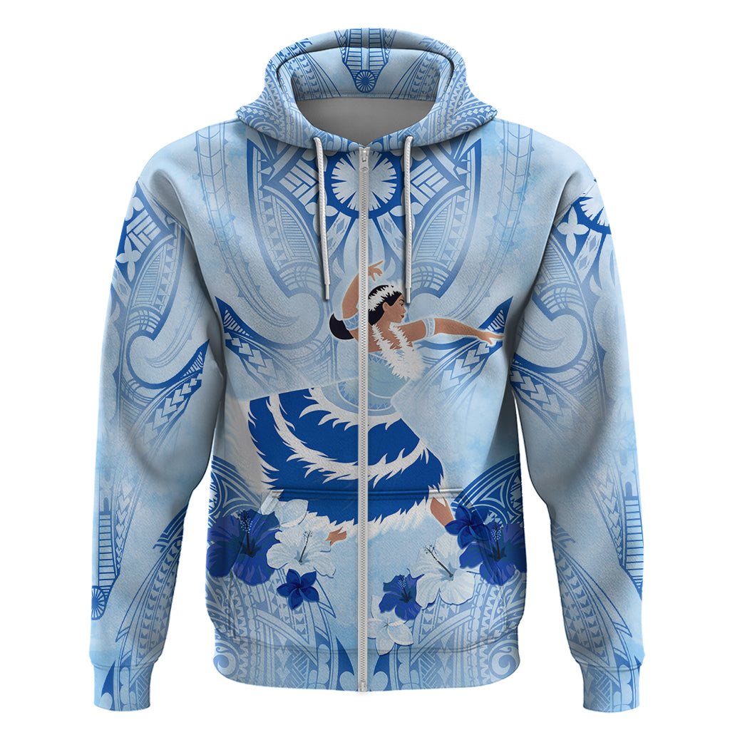 Cook Islands Women's Day Zip Hoodie With Polynesian Pattern LT05 Zip Hoodie Blue - Polynesian Pride