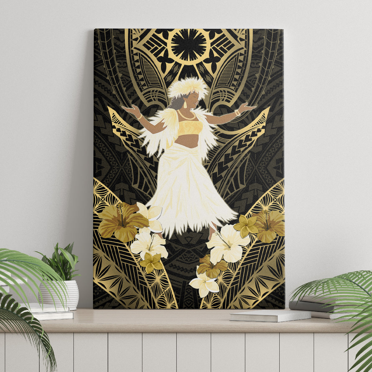 Niue Women's Day Canvas Wall Art With Polynesian Pattern