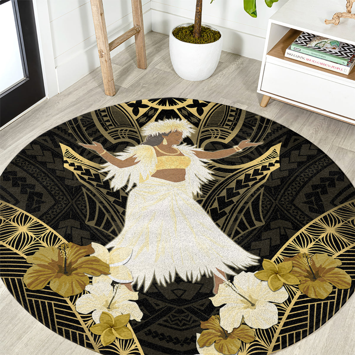 Niue Women's Day Round Carpet With Polynesian Pattern LT05 Gold - Polynesian Pride