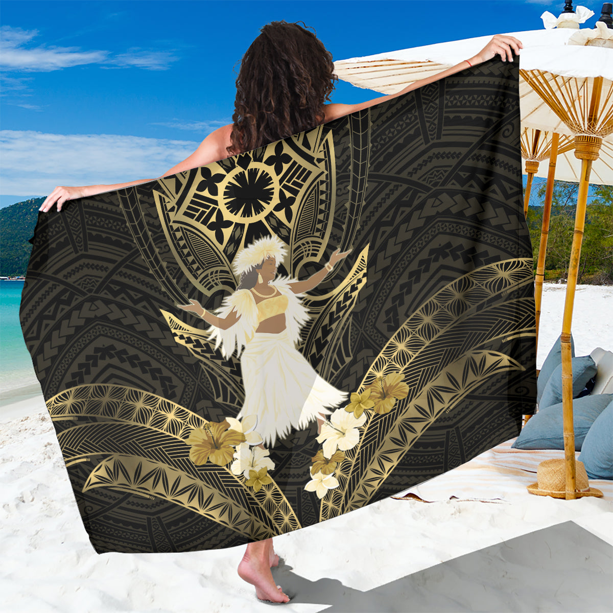 Niue Women's Day Sarong With Polynesian Pattern LT05 One Size 44 x 66 inches Gold - Polynesian Pride