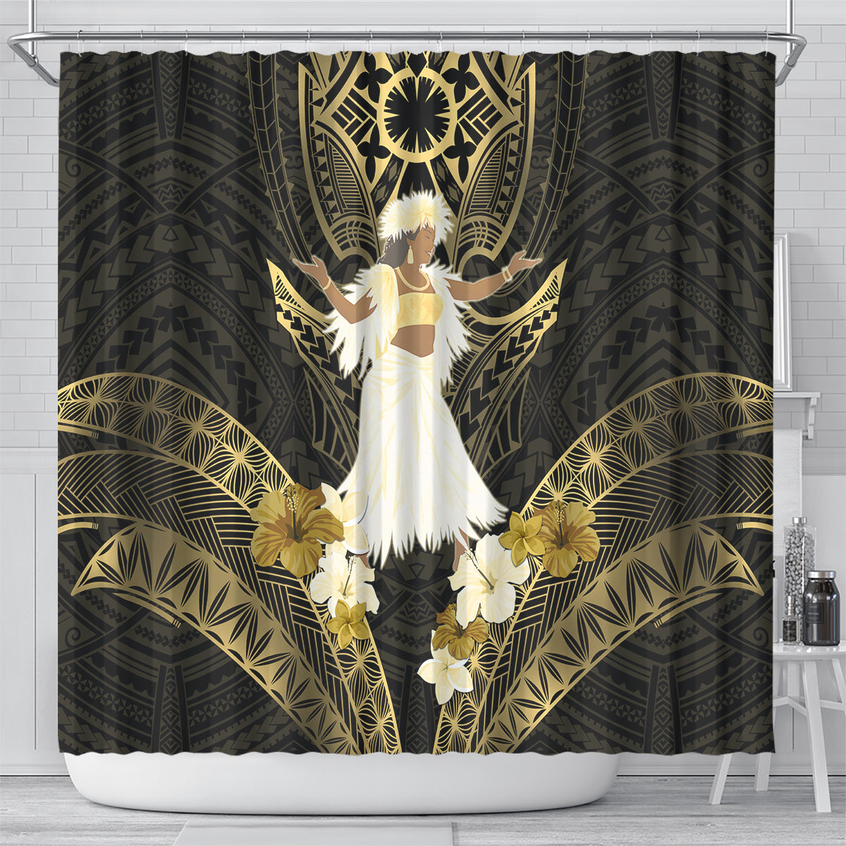 Niue Women's Day Shower Curtain With Polynesian Pattern