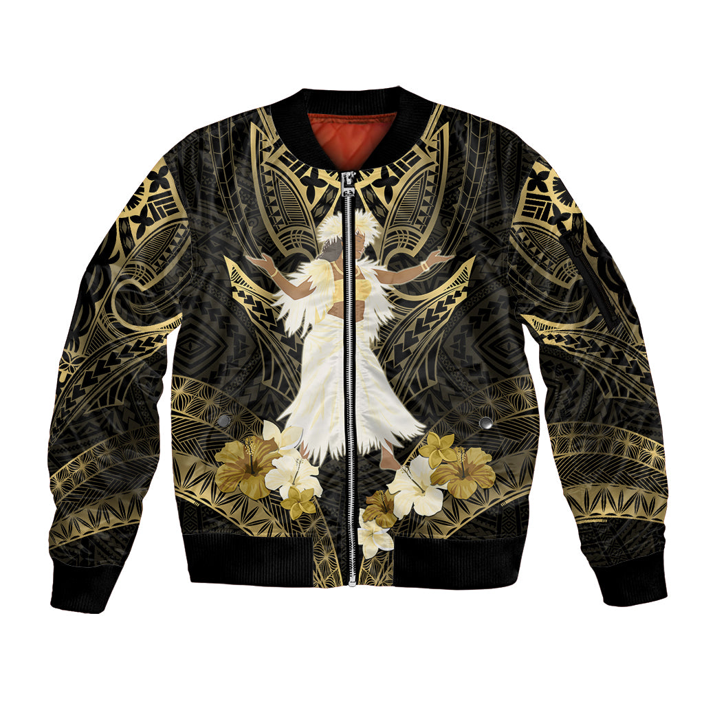 Niue Women's Day Sleeve Zip Bomber Jacket With Polynesian Pattern LT05 Unisex Gold - Polynesian Pride