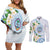Guam Chamorro Couples Matching Off Shoulder Short Dress and Long Sleeve Button Shirt Guasali Flowers Curves Style