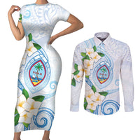 Guam Chamorro Couples Matching Short Sleeve Bodycon Dress and Long Sleeve Button Shirt Guasali Flowers Curves Style