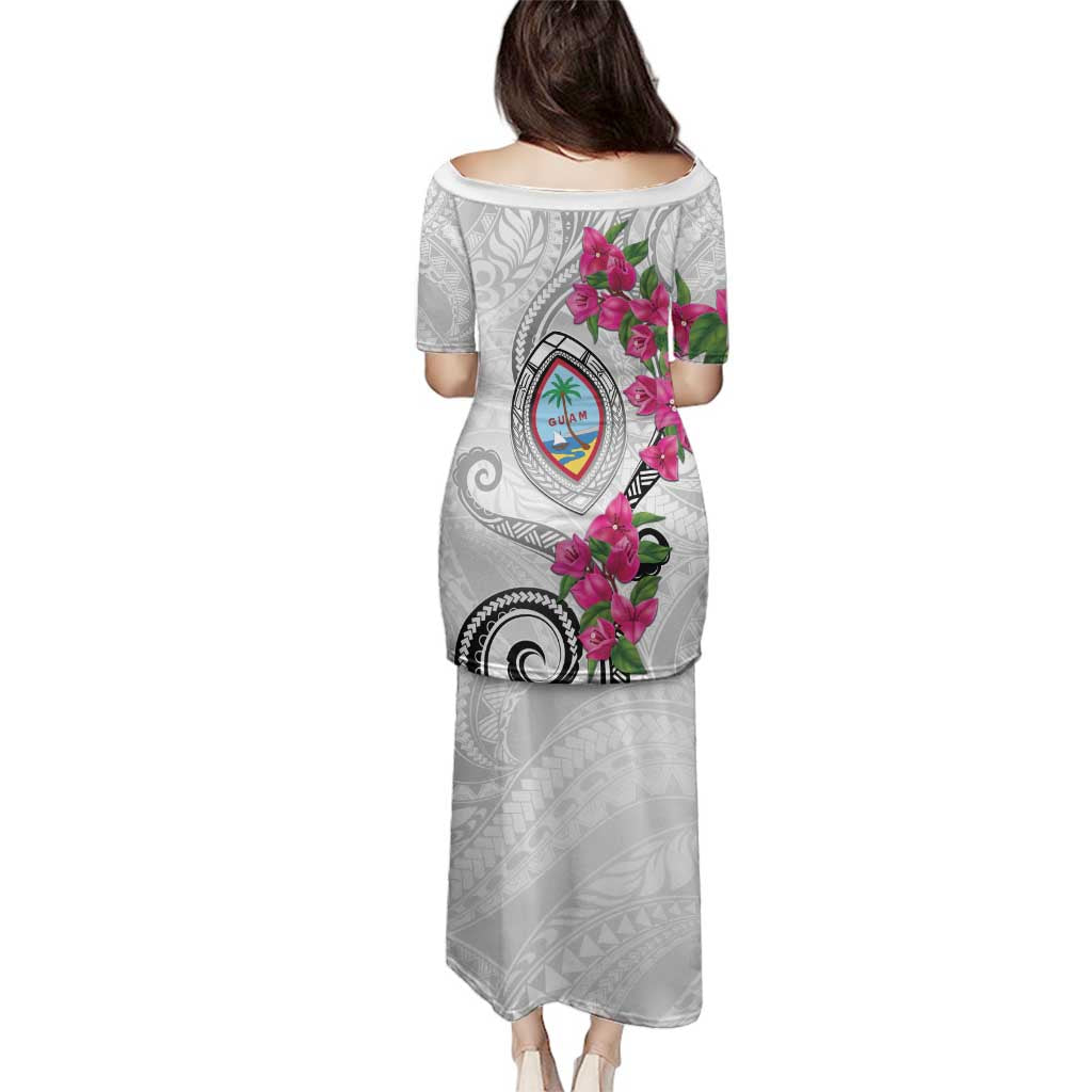 Guam Chamorro Family Matching Puletasi and Hawaiian Shirt Curves Polynesian Tattoo Mix Bougainvillea