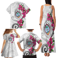 Guam Chamorro Family Matching Tank Maxi Dress and Hawaiian Shirt Curves Polynesian Tattoo Mix Bougainvillea