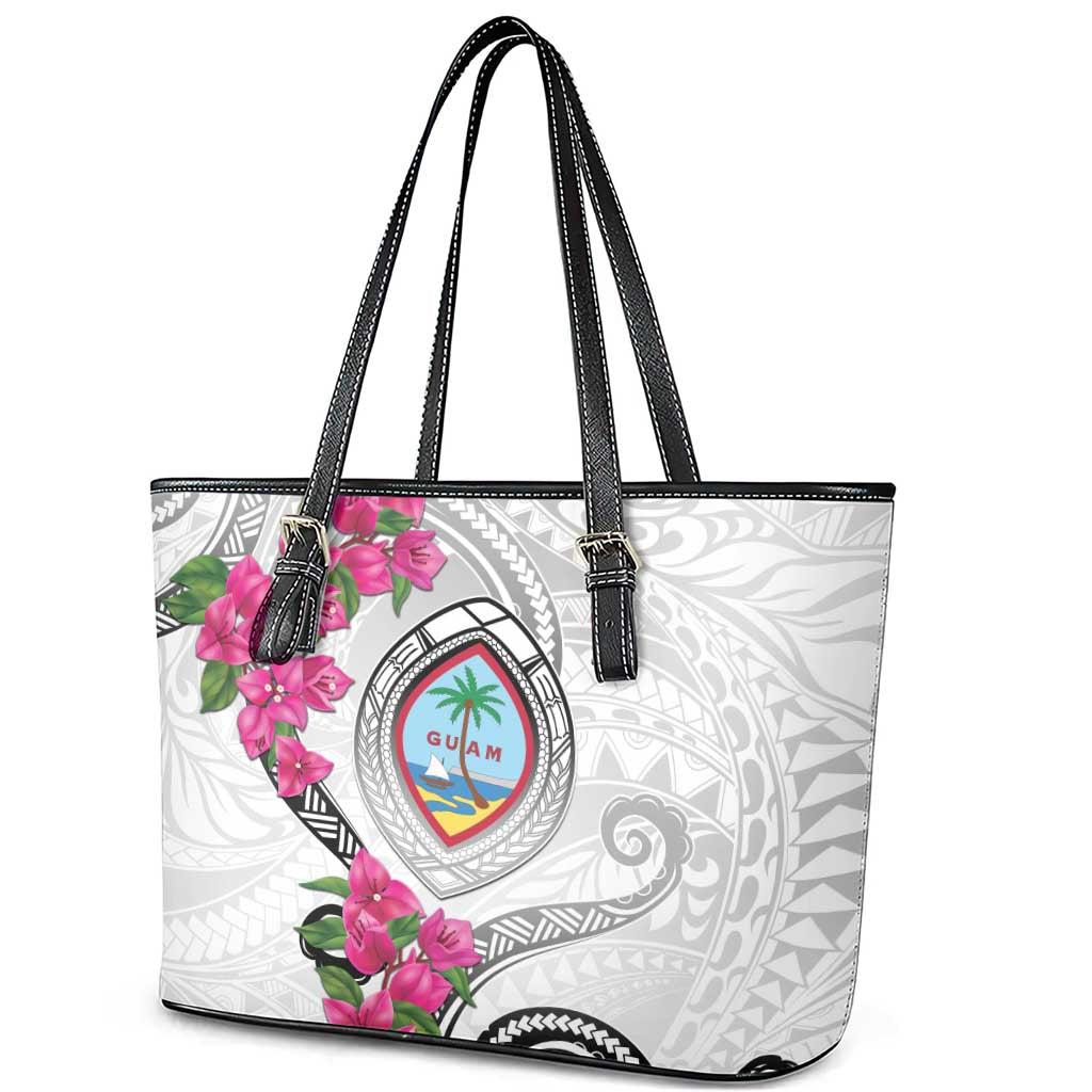 Guam Chamorro Leather Tote Bag Curves Polynesian Tattoo Mix Bougainvillea