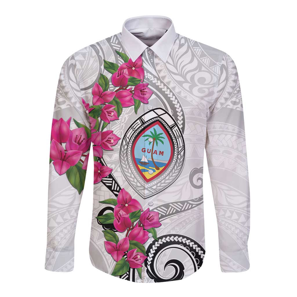 Guam Chamorro Long Sleeve Button Shirt Curves Polynesian Tattoo Mix Bougainvillea
