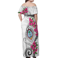 Guam Chamorro Off Shoulder Maxi Dress Curves Polynesian Tattoo Mix Bougainvillea