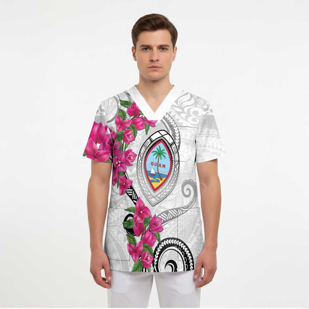 Guam Chamorro Scrub Top Curves Polynesian Tattoo Mix Bougainvillea - Polynesian Pride