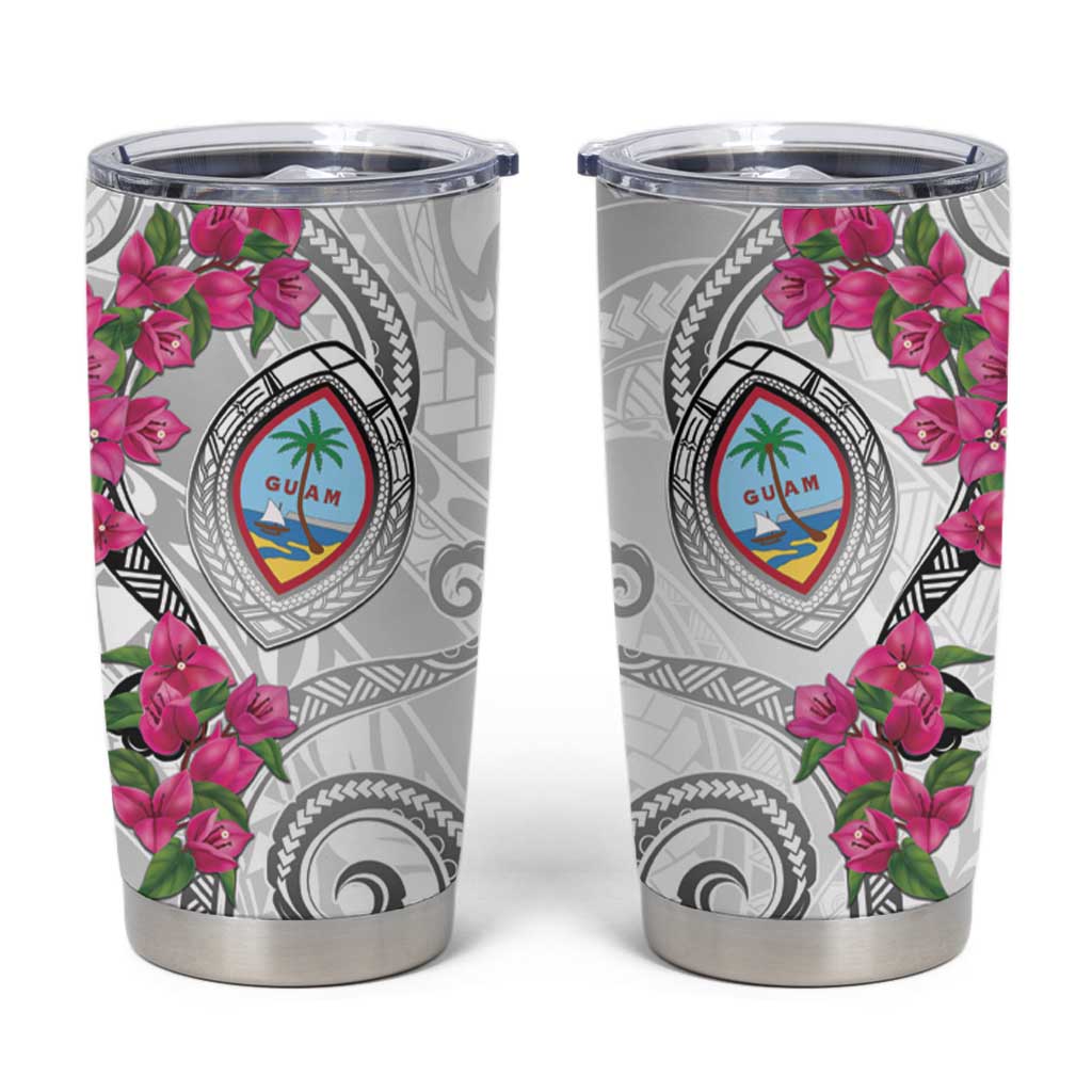 Guam Chamorro Tumbler Cup Curves Polynesian Tattoo Mix Bougainvillea