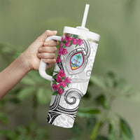 Guam Chamorro Tumbler With Handle Curves Polynesian Tattoo Mix Bougainvillea