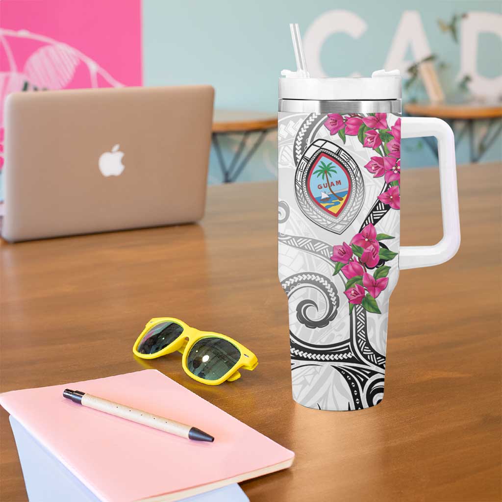 Guam Chamorro Tumbler With Handle Curves Polynesian Tattoo Mix Bougainvillea