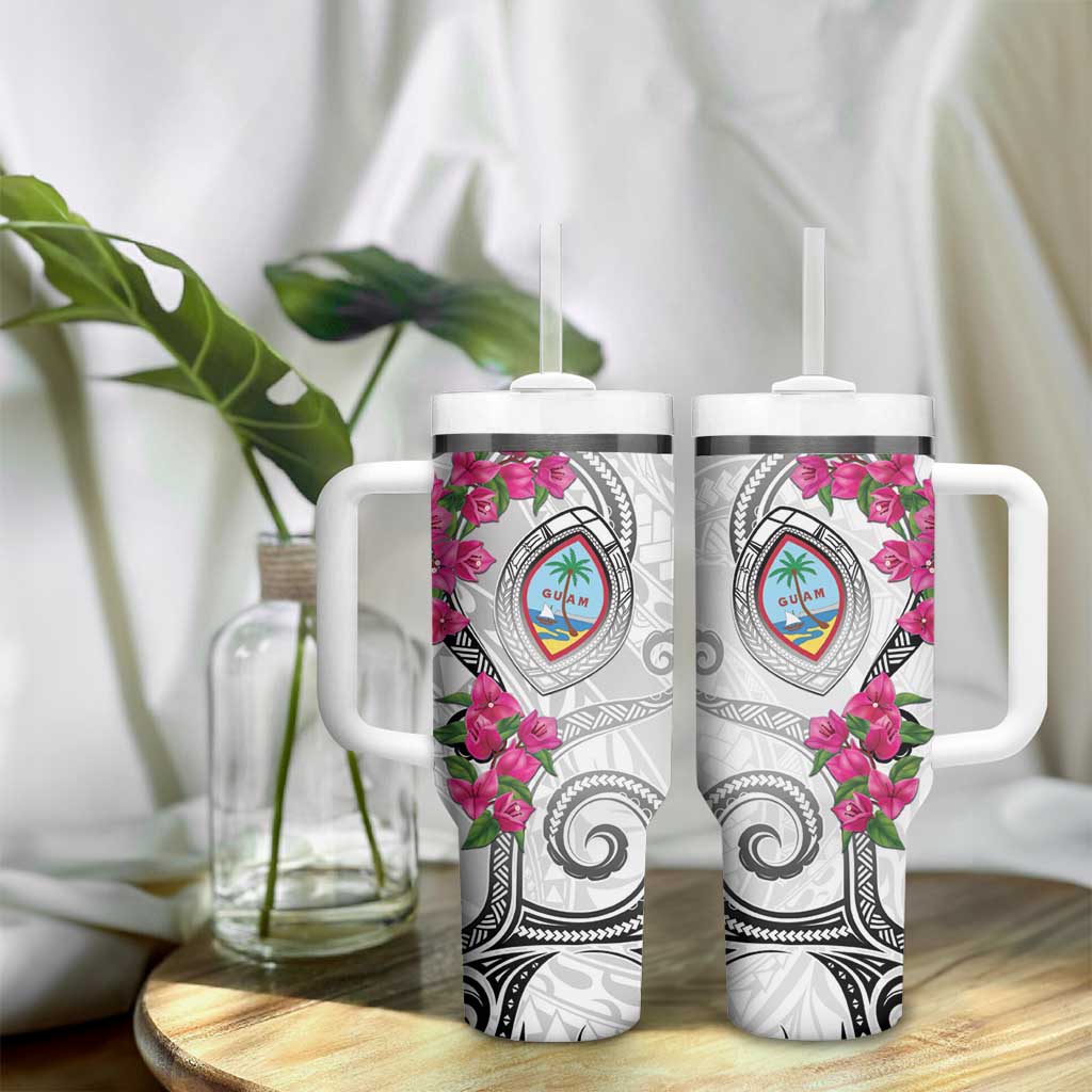 Guam Chamorro Tumbler With Handle Curves Polynesian Tattoo Mix Bougainvillea