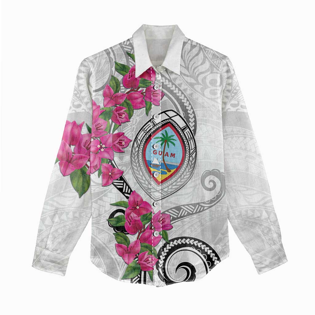 Guam Chamorro Women Casual Shirt Curves Polynesian Tattoo Mix Bougainvillea