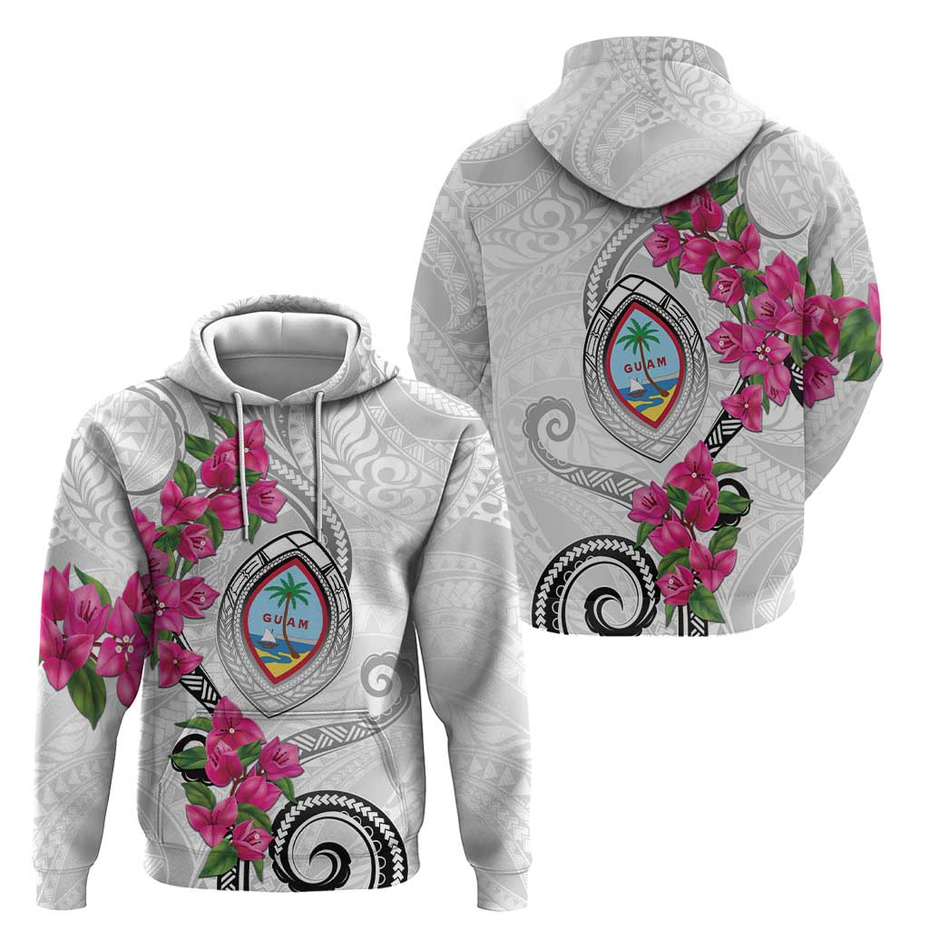 Guam Chamorro Zip Hoodie Curves Polynesian Tattoo Mix Bougainvillea