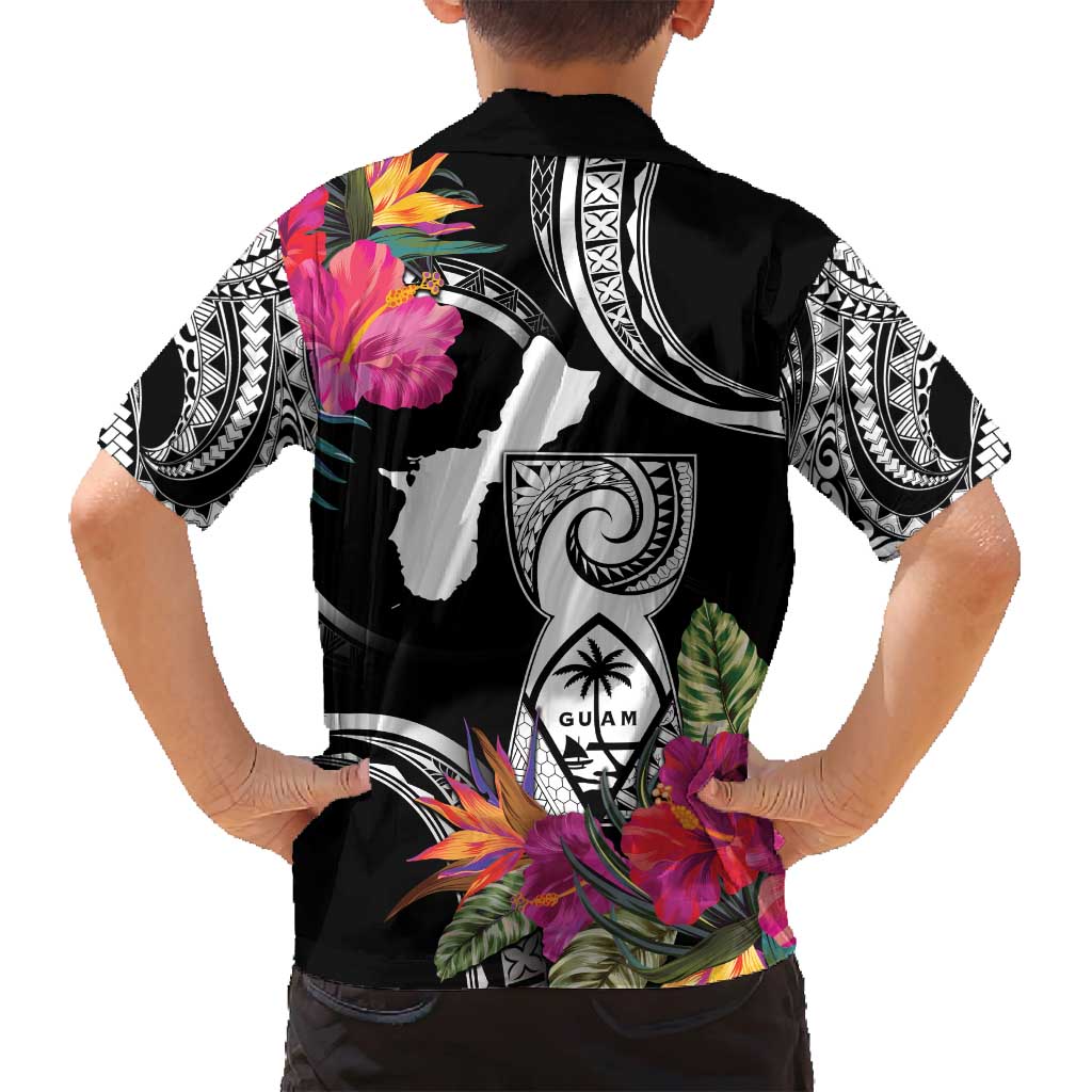 Hafa Adai Guam Family Matching Long Sleeve Bodycon Dress and Hawaiian Shirt Polynesian Tattoo Tropical Flowers