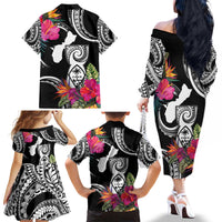 Hafa Adai Guam Family Matching Off The Shoulder Long Sleeve Dress and Hawaiian Shirt Polynesian Tattoo Tropical Flowers