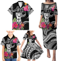 Hafa Adai Guam Family Matching Puletasi and Hawaiian Shirt Polynesian Tattoo Tropical Flowers
