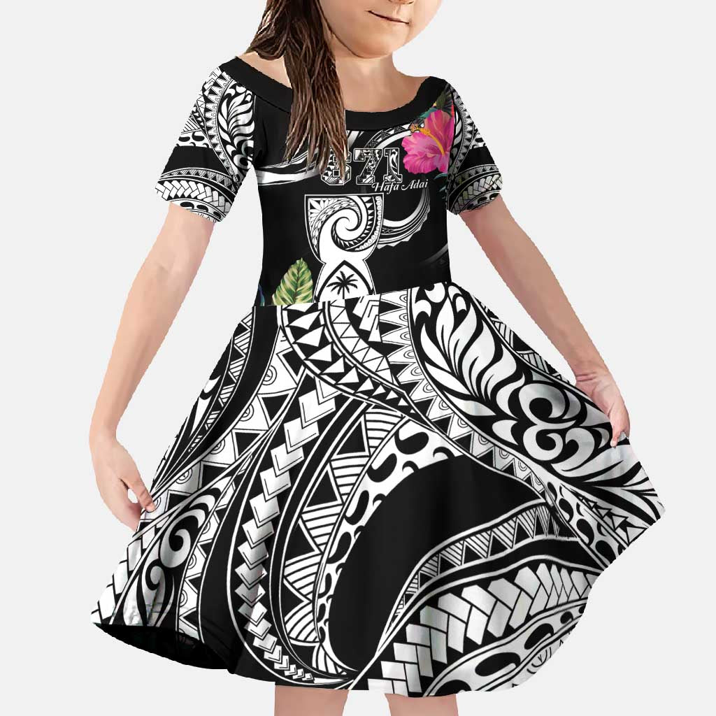 Hafa Adai Guam Family Matching Short Sleeve Bodycon Dress and Hawaiian Shirt Polynesian Tattoo Tropical Flowers