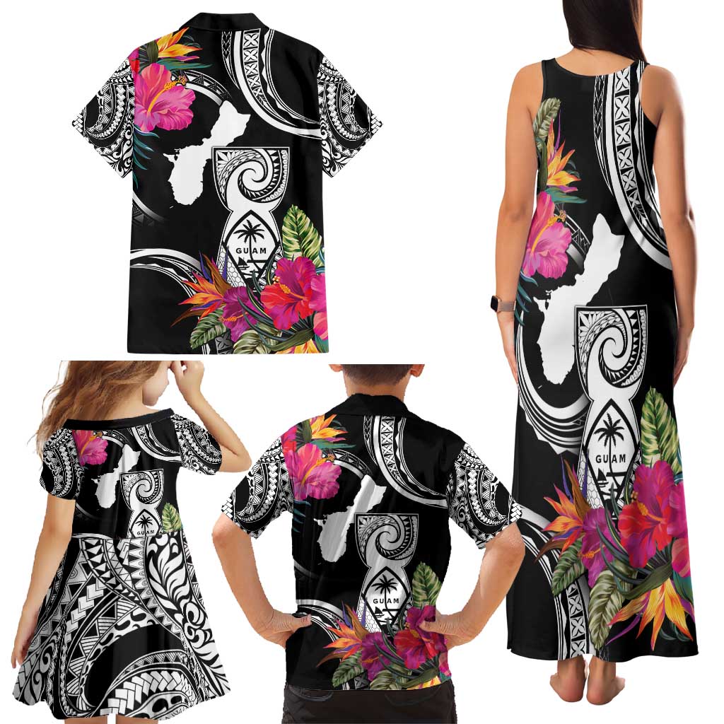 Hafa Adai Guam Family Matching Tank Maxi Dress and Hawaiian Shirt Polynesian Tattoo Tropical Flowers