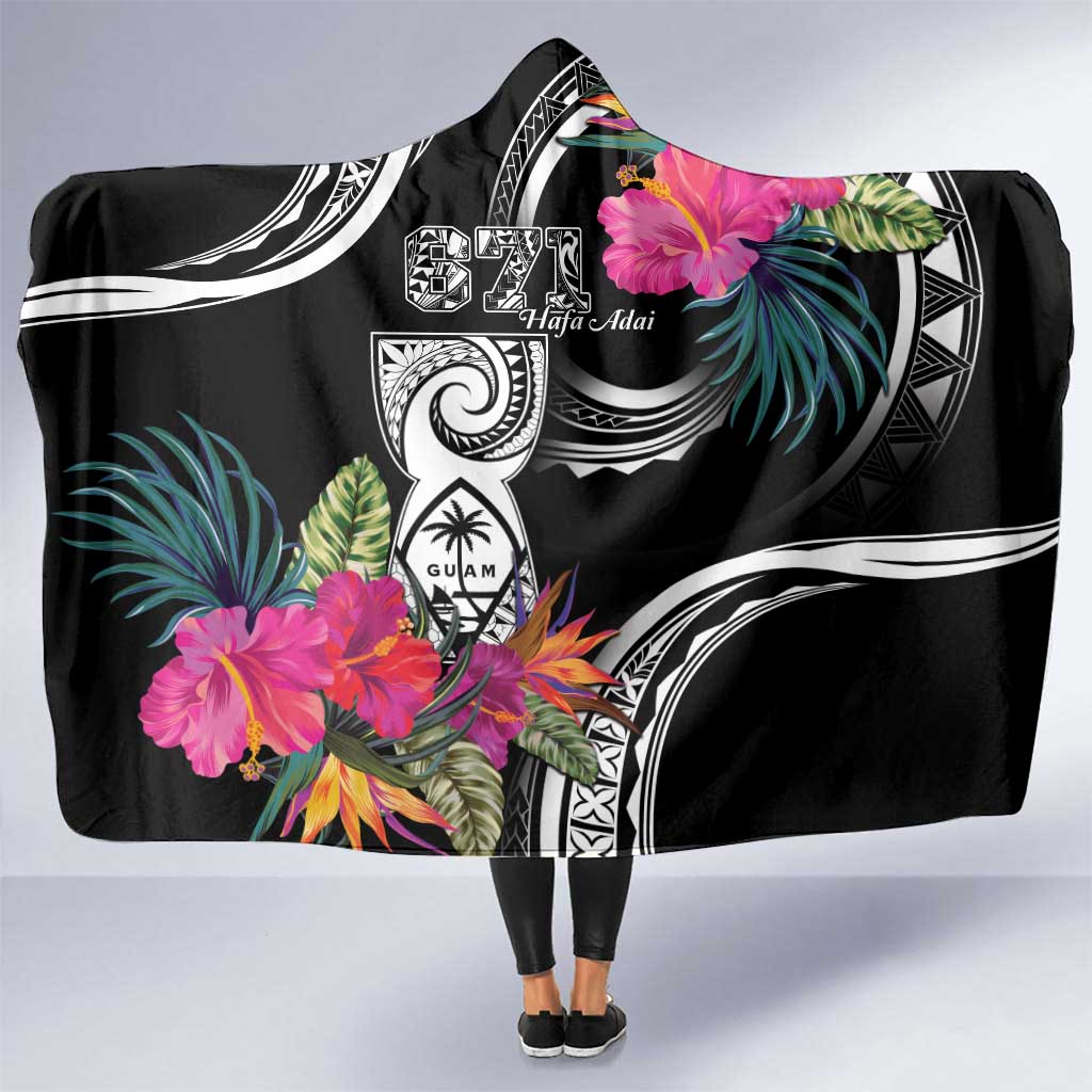 Hafa Adai Guam Hooded Blanket Polynesian Tattoo Tropical Flowers