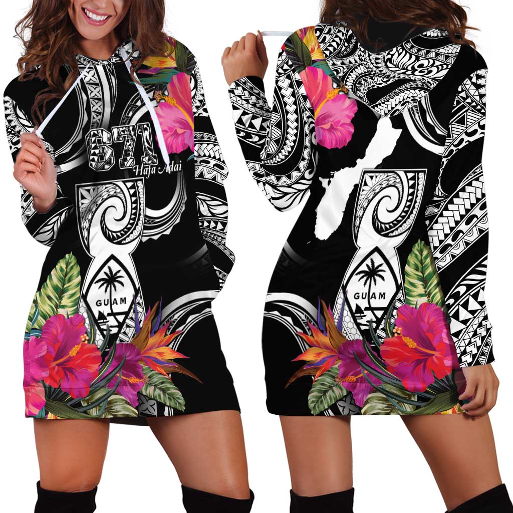 Hafa Adai Guam Hoodie Dress Polynesian Tattoo Tropical Flowers