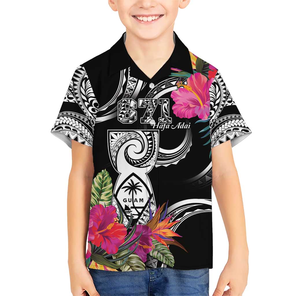 Hafa Adai Guam Kid Hawaiian Shirt Polynesian Tattoo Tropical Flowers