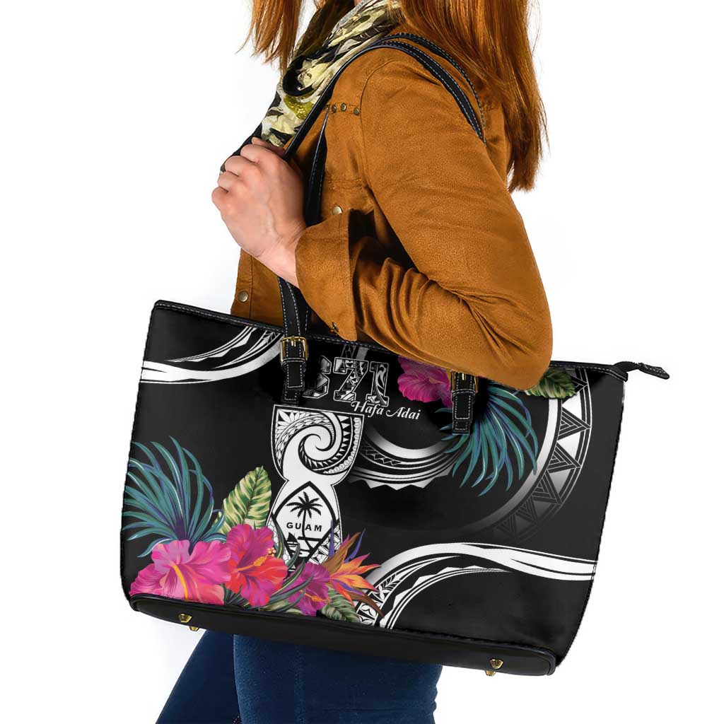 Hafa Adai Guam Leather Tote Bag Polynesian Tattoo Tropical Flowers