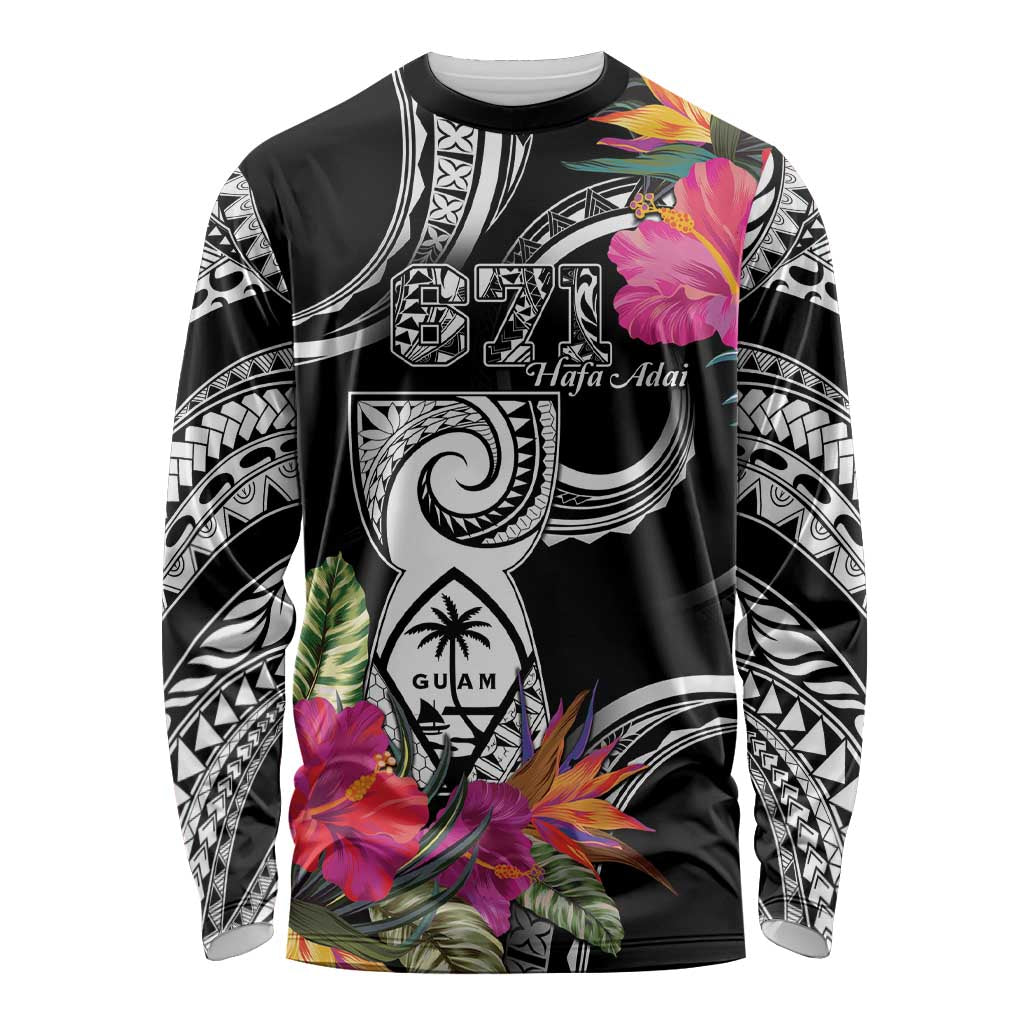 Hafa Adai Guam Long Sleeve Shirt Polynesian Tattoo Tropical Flowers