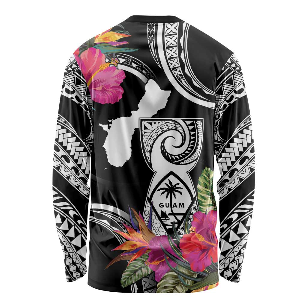 Hafa Adai Guam Long Sleeve Shirt Polynesian Tattoo Tropical Flowers
