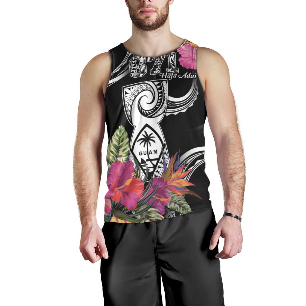 Hafa Adai Guam Men Tank Top Polynesian Tattoo Tropical Flowers