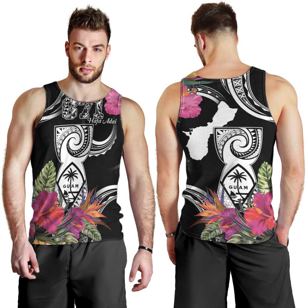 Hafa Adai Guam Men Tank Top Polynesian Tattoo Tropical Flowers